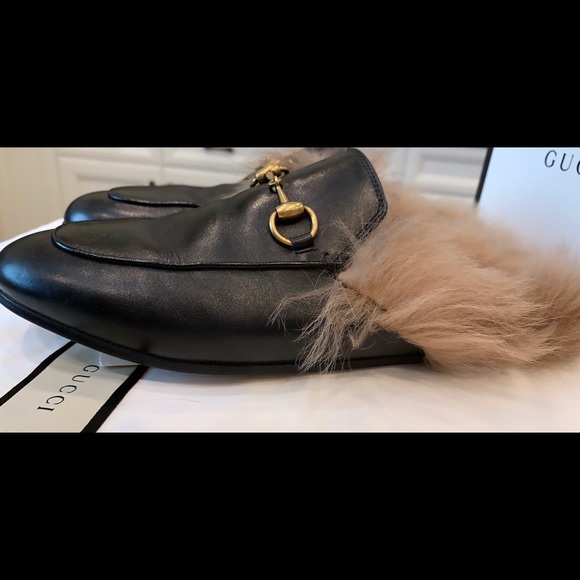 Women Gucci Princetown Fur Leather Mule Loafer - Picture 4 of 8